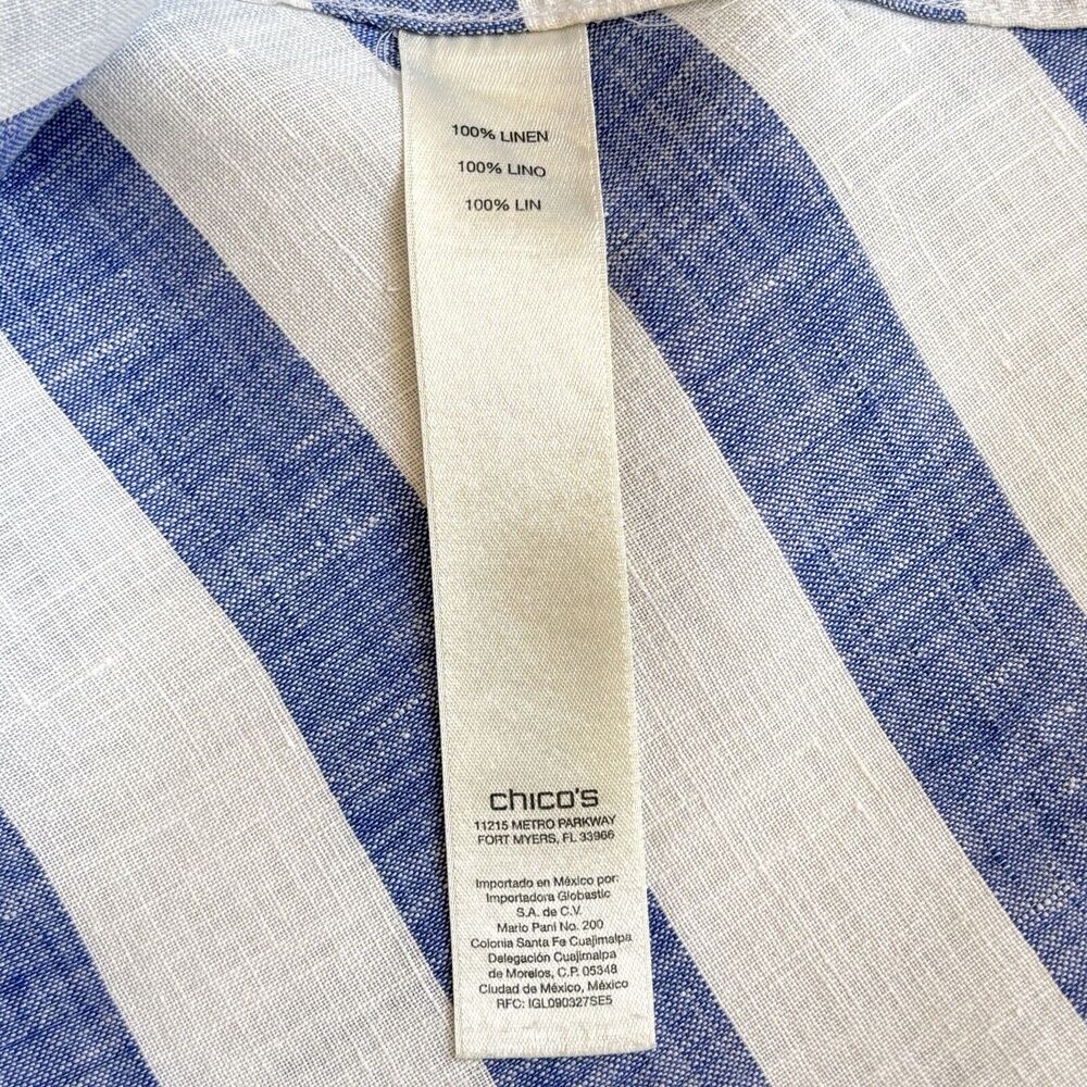 Chicos No Iron Linen Button Down Shirt Blouse. Sz‎ 2 / L Striped 3/4 Sleeve - Picture 11 of 11